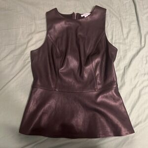 Bar III Peplum Faux Leather Black Top Shirt Size M